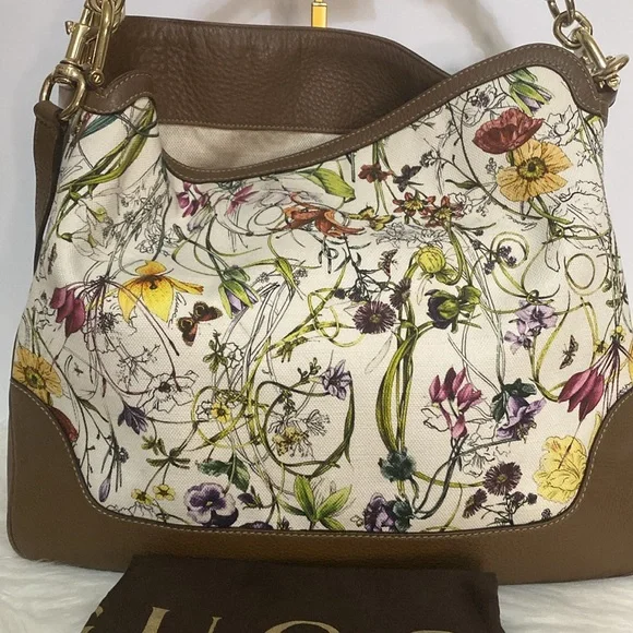 Gucci Bamboo White Floral Canvas Two Way Tote Bag - Picture 4 of 17